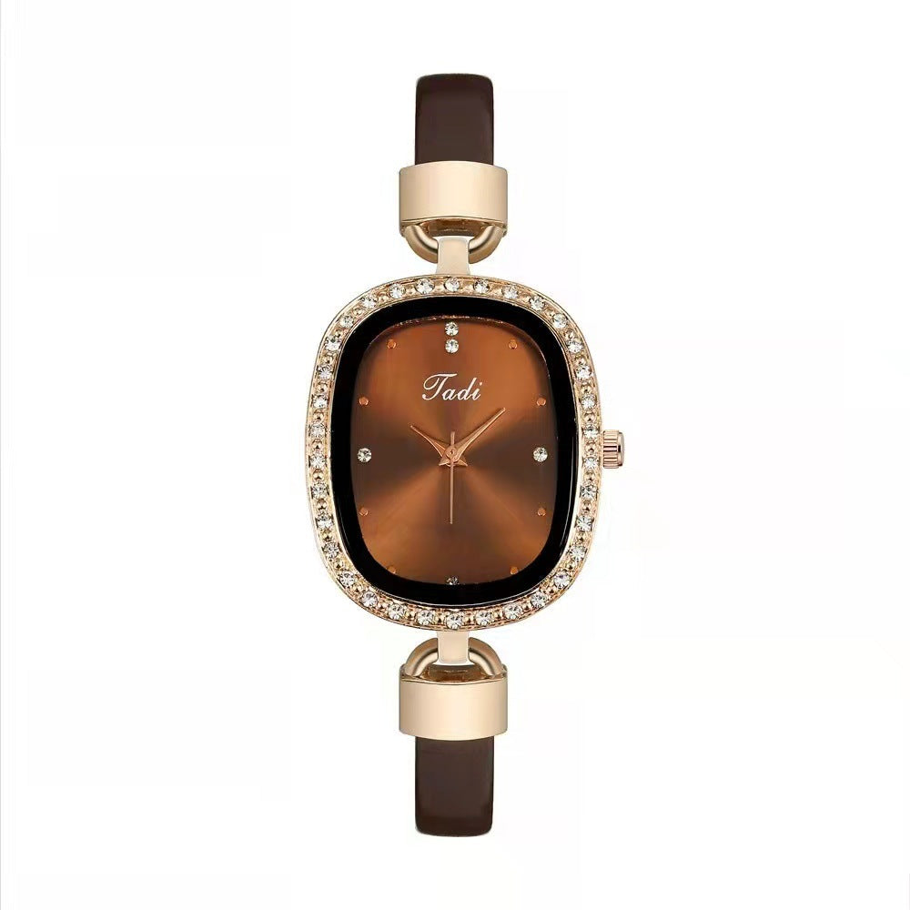 Women's Watch Set, Two Piece Women's Quartz Watch, Diamond Rhinestone Thin Belt Fashion Watch