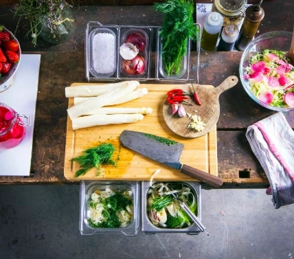 Gemüse-Küchenschneidebrett mit Aufbewahrungsboxen, glatt und vielseitig einsetzbar, praktisch für Obst, Fleisch, Bambus-Lebensmittel-Schneidebrett