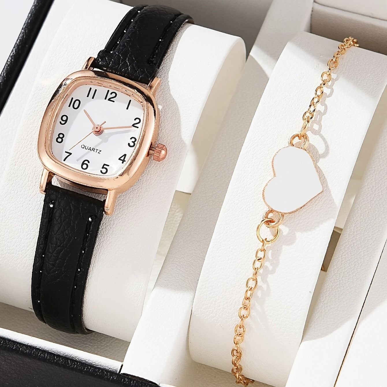Elegant retro women's wristwatch with square dial and leather strap