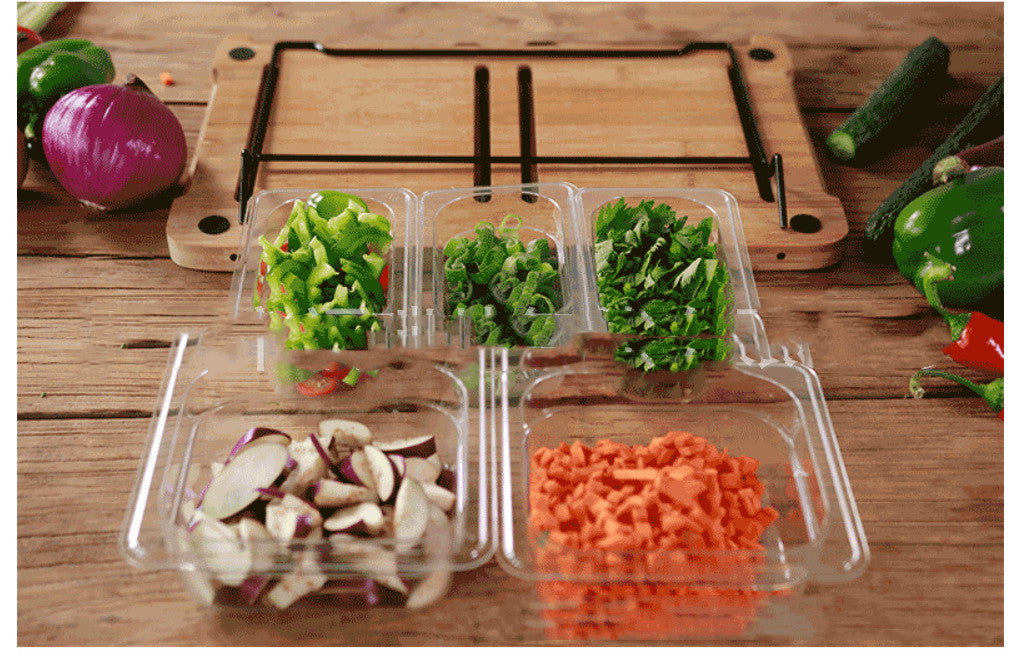 Gemüse-Küchenschneidebrett mit Aufbewahrungsboxen, glatt und vielseitig einsetzbar, praktisch für Obst, Fleisch, Bambus-Lebensmittel-Schneidebrett