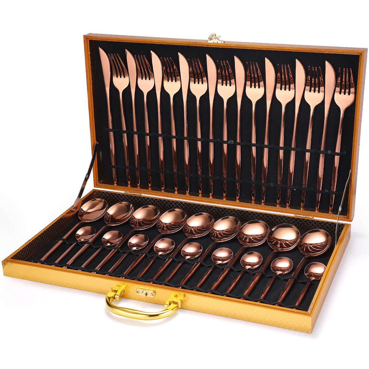 36-piece stainless steel cutlery set in a wooden box as a gift set