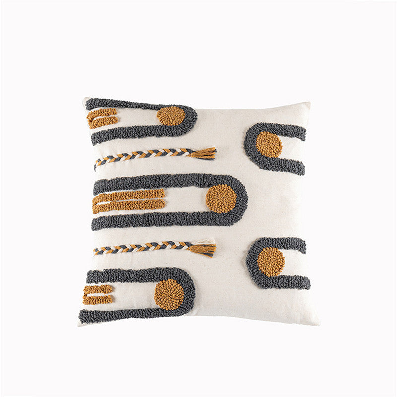Indian ethnic style hand tufted cushion cover with braided velvet loops.
