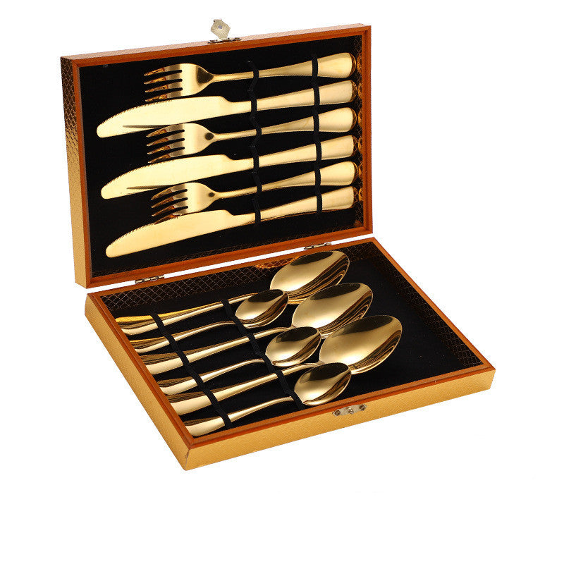 Stainless steel steak cutlery set western cutlery cutlery set gift box wooden box cutlery