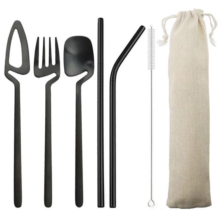 Western 7 Piece Portable Hanging Cup Cutlery Set. Stainless steel cutlery set for travel and camping.