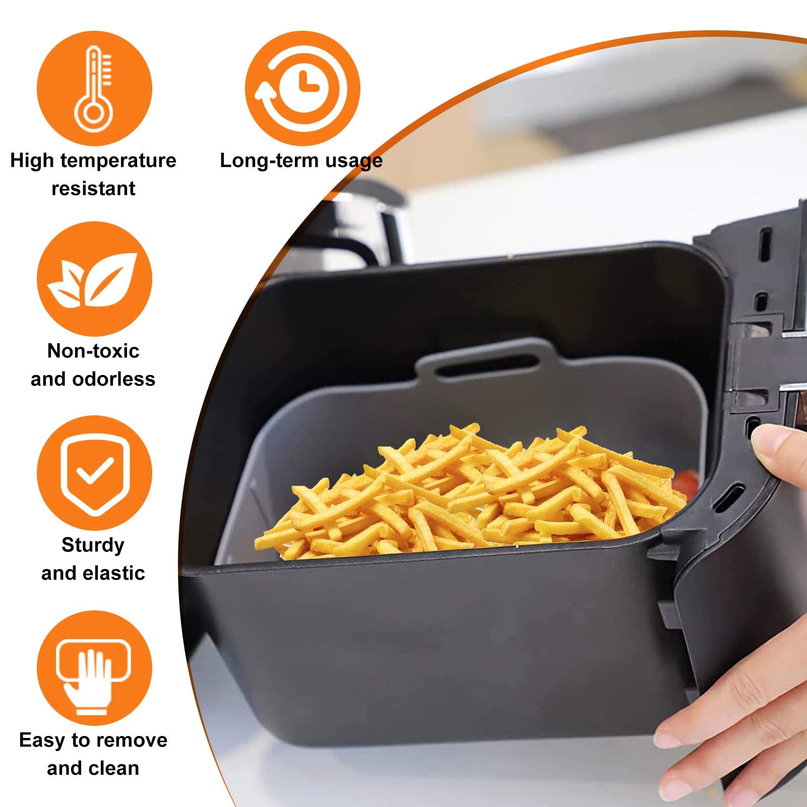 Air Fryer Silicone Pot with Handle Reusable Liner Heat Resistant Basket Rectangular Baking Accessories for Fryer, Oven and Microwave.