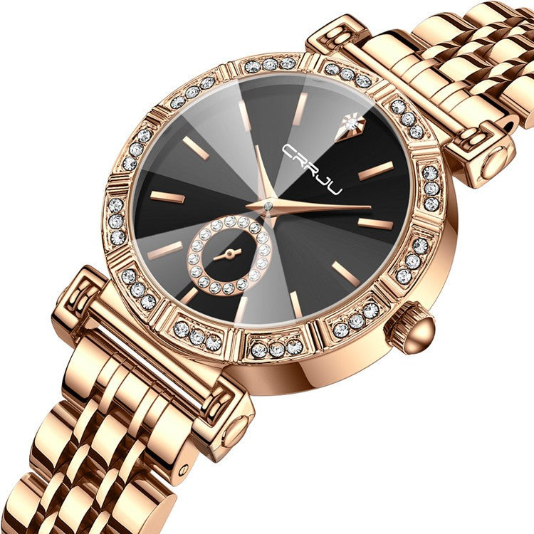 Women's watch with steel bracelet and diamond embedding (fashion jewelry)