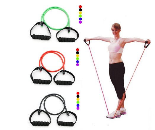Latex-Widerstandsbänder sind Trainingsgeräte, die für verschiedene Fitnessübungen, Yoga, Crossfit und Krafttraining verwendet werden können.