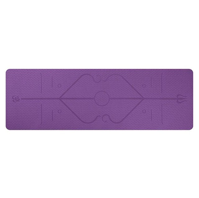 Non-slip TPE yoga mat with position guidelines for beginners.
