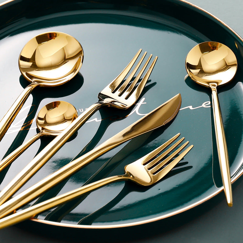 Western style stainless steel gold plated cutlery, 304 stainless steel cutlery, mirror polish