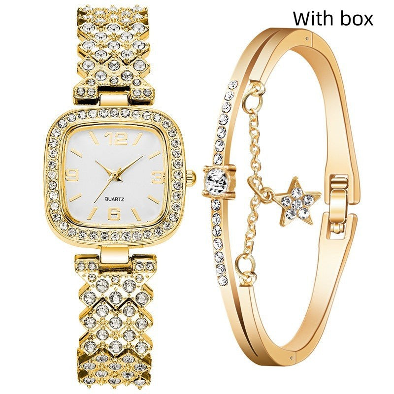 Women's diamond wristwatch two-piece set