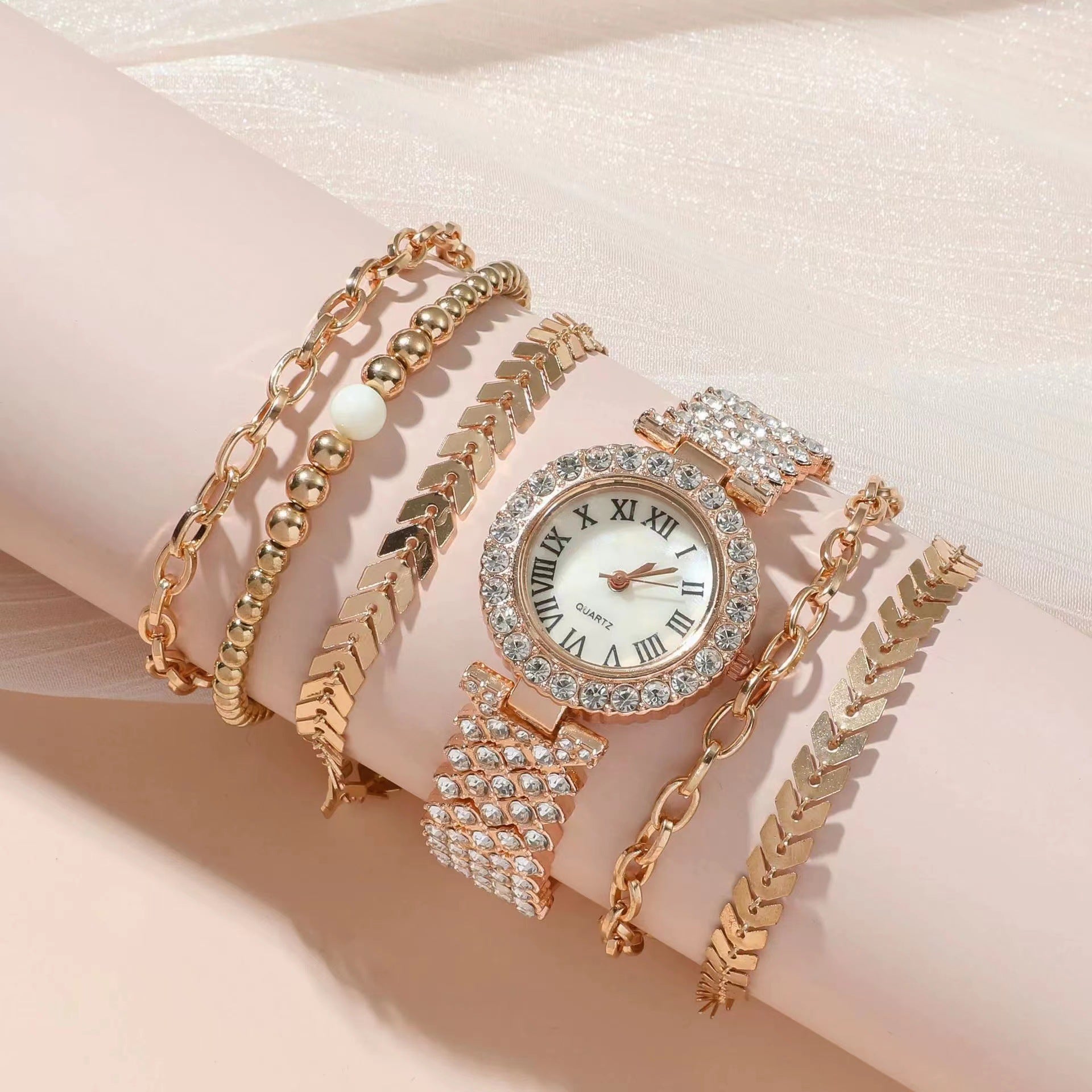 Diamant Damenarmbanduhr (Modeschmuck), luxuriöse Modell-Geschenkboxuhr, Armbandsechsteiler-Set