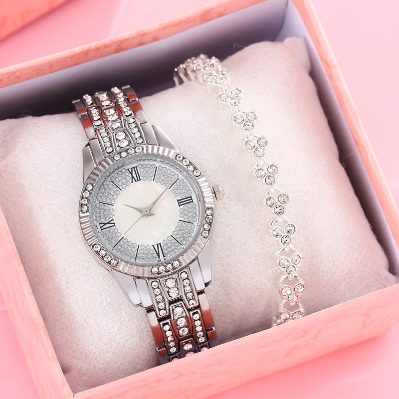 Modeschmuck Diamantbesetzte Luxus-Sternenhimmel-Zifferblattoberfläche für Damen, modisch, elegant, passend zu allem, Armband-Set mit Quarzuhr