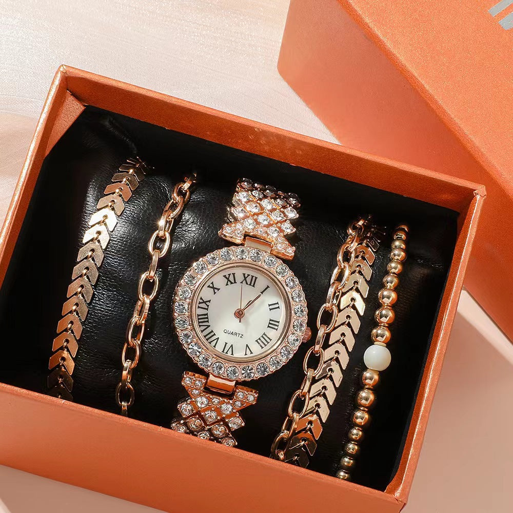 Diamant Damenarmbanduhr (Modeschmuck), luxuriöse Modell-Geschenkboxuhr, Armbandsechsteiler-Set