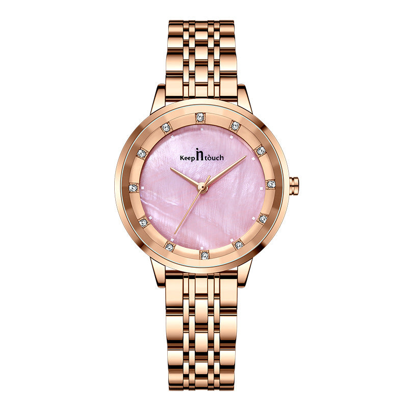 Neue wasserdichte Quarz-Armbanduhr für Damen mit Schalenoberfläche