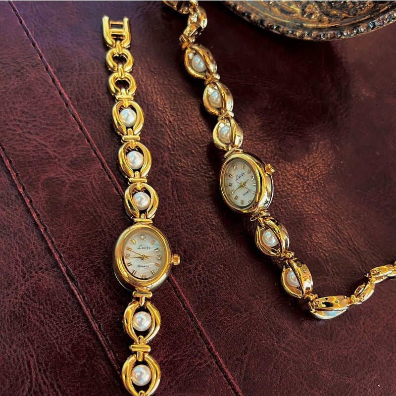 Neue mittelalterliche Luxusimitat-Perlenuhr Temperament Armband Damenuhr