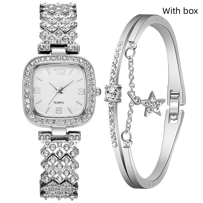 Women's diamond wristwatch two-piece set