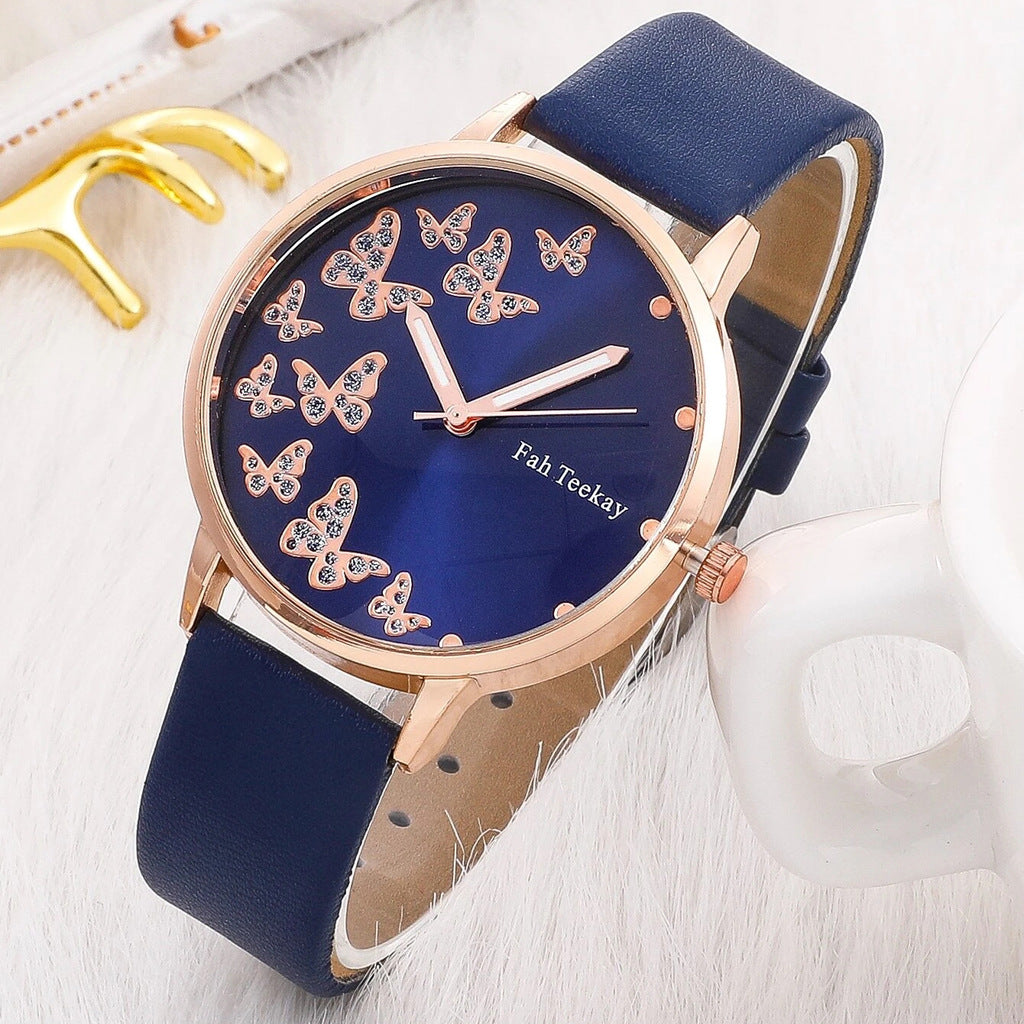 Fashion women's belt watch - casual, versatile, exclusive butterfly diamond surface, quartz watch