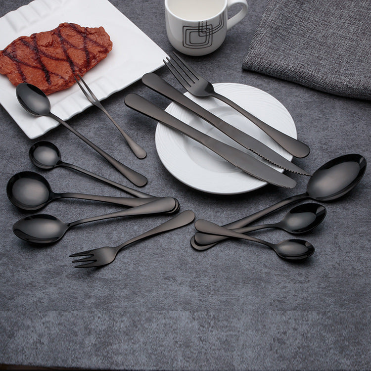 Western style black stainless steel cutlery spoon set