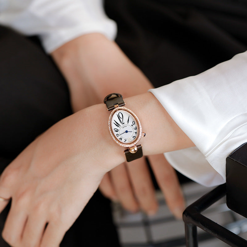 Tropfenförmige, retro, würdevolle und großzügige ovale Uhr für Frauen